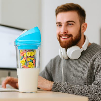 Twisty™ Kubek Śniadaniowy 2w1 – Mleko i Płatki Oddzielnie, Idealny do Pracy i na Uczelnię